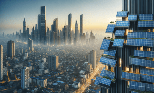 Bâtiment avec panneaux solaires